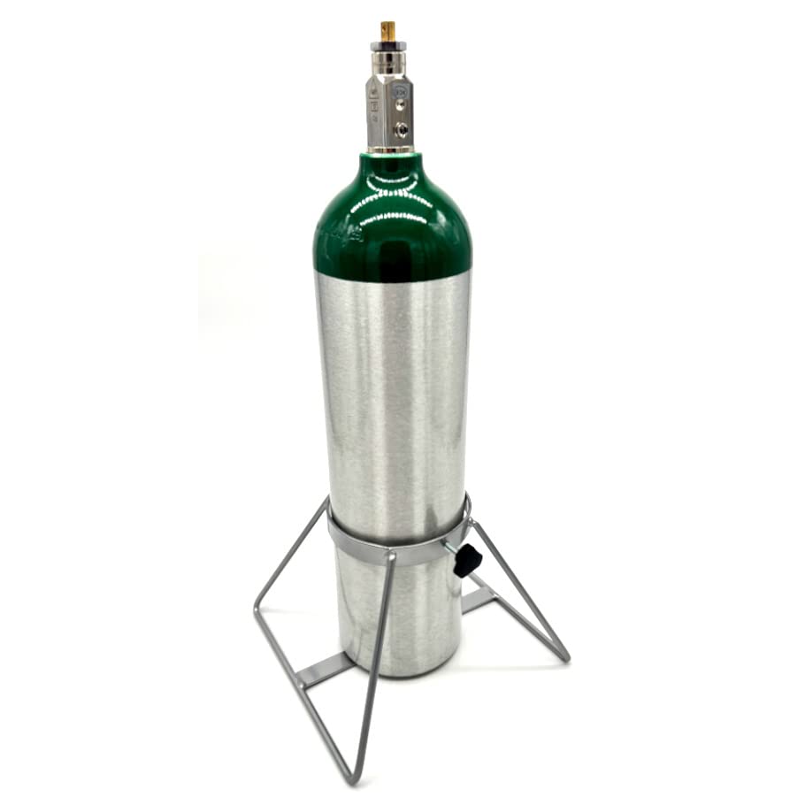 ResOne Metal Oxygen Cylinder Stand, Holds 1 D, E, M9, or M7 Tank, Powder‑Coated Steel Oxygen Tank Holder, Portable Floor Stand for Medical Oxygen and Gas Cylinder Storage