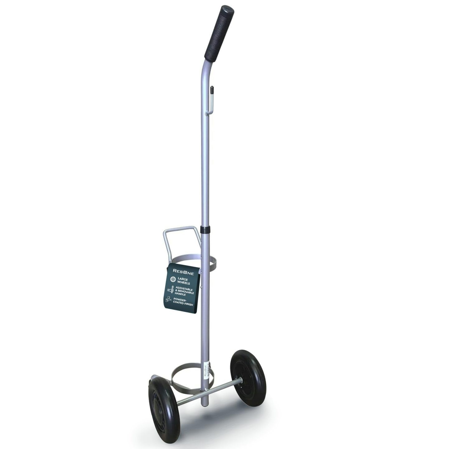 ResOne Lightweight Single D/E Oxygen Cylinder Cart , Adjustable Handle, Durable Powder-Coated Finish, Portable Oxygen Tank Cart with Wheels, Holds 1 D Size or E Size Cylinder