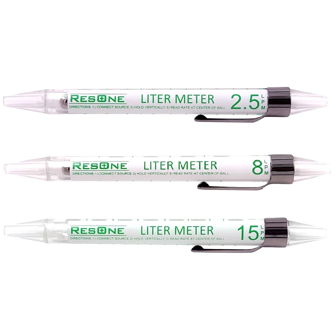 ResOne 3pk Liter Meter Pens: Measure Oxygen Flow 0-15 LPM for Pediatric, Standard, High Flow- Compact Oxygen Flow Meter for Quick, Precise Flow Checks