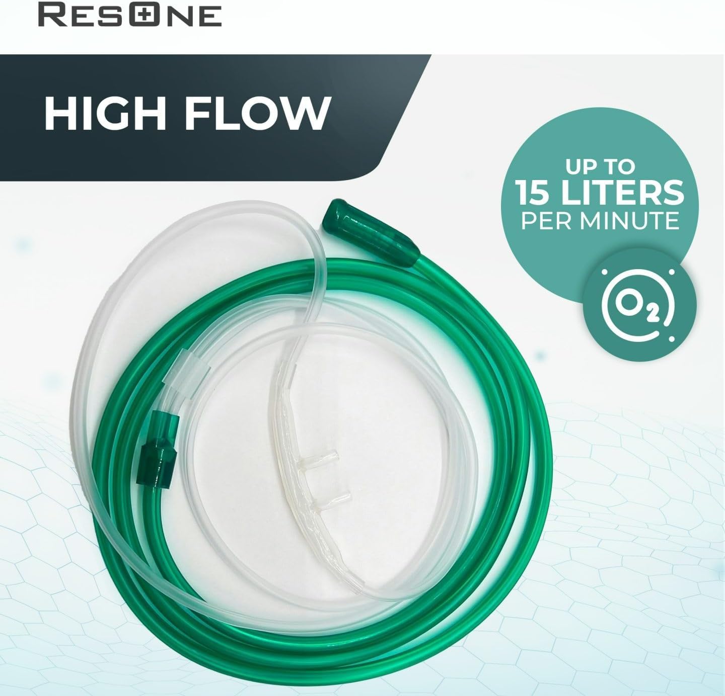 ResOne 7Ft High Flow Adult Oxygen Nasal Cannula 5-Pack - Soft Curved Prongs, Crush-Resistant Tubing - Oxygen Concentrator Supplies - Soft Curved Nose Piece, Standard Size, High Flow 15 LPM