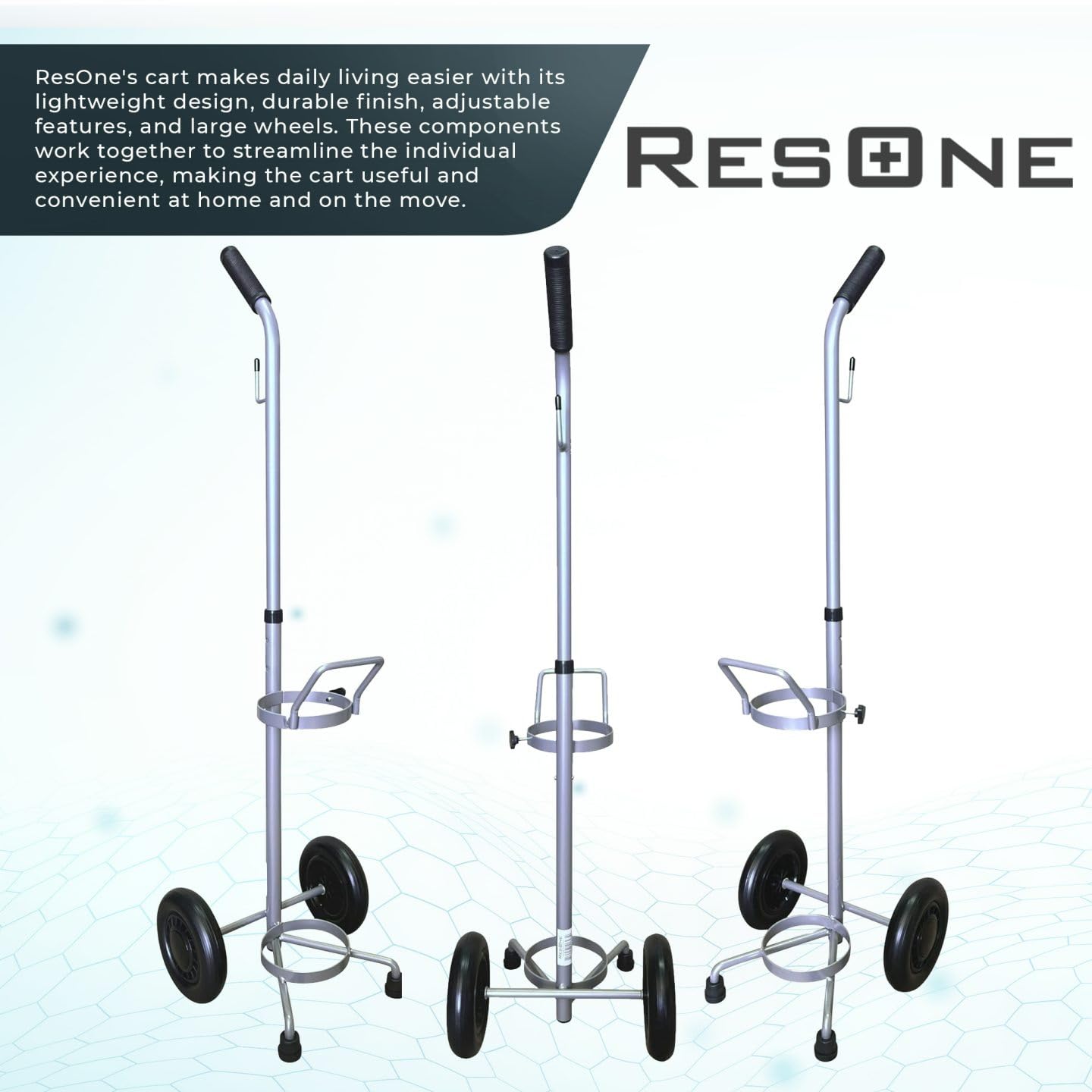 ResOne Lightweight Single D/E Oxygen Cylinder Cart , Adjustable Handle, Durable Powder-Coated Finish, Portable Oxygen Tank Cart with Wheels, Holds 1 D Size or E Size Cylinder