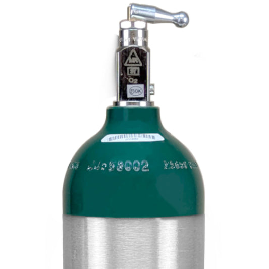 ResOne Portable Aluminum Medical Oxygen Cylinder, C (M9) Size, with CGA-870 Toggle Valve for Medical Use - Non-Sparking, Green Dome, Brushed Finish, 14.3 cf, Ships Empty, Prescription Required to Fill
