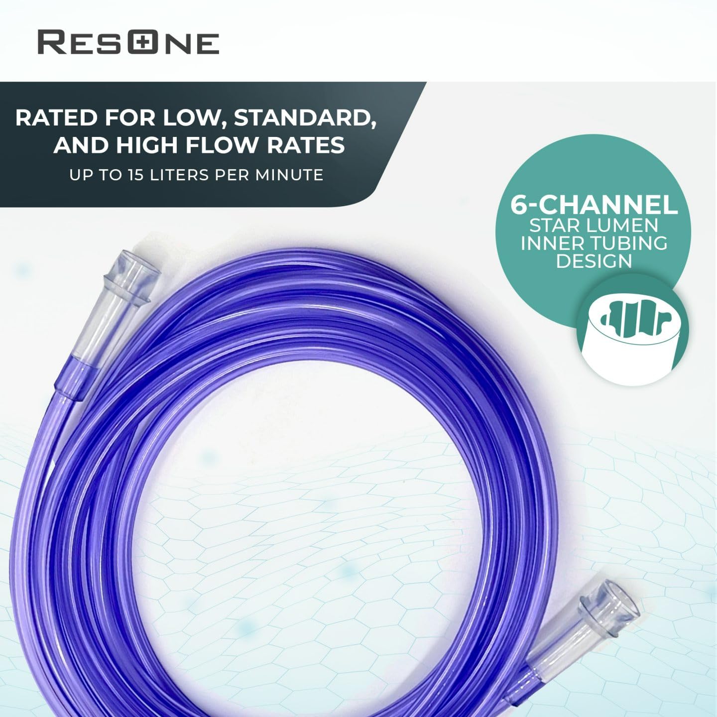 ResOne 50Ft Purple Oxygen Supply Tubing, Crush Resistant, Standard Connectors