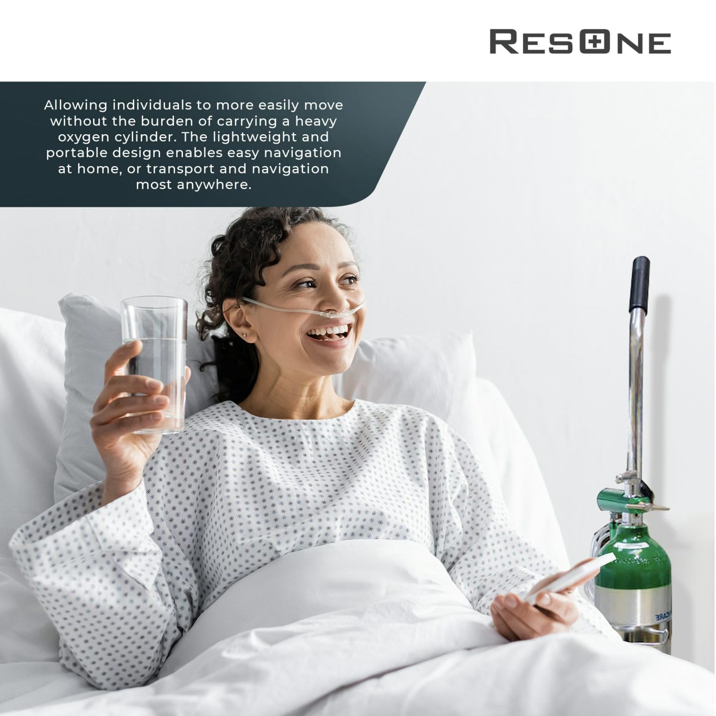 ResOne Lightweight Single D/E Oxygen Cylinder Cart , Adjustable Handle, Durable Powder-Coated Finish, Portable Oxygen Tank Cart with Wheels, Holds 1 D Size or E Size Cylinder