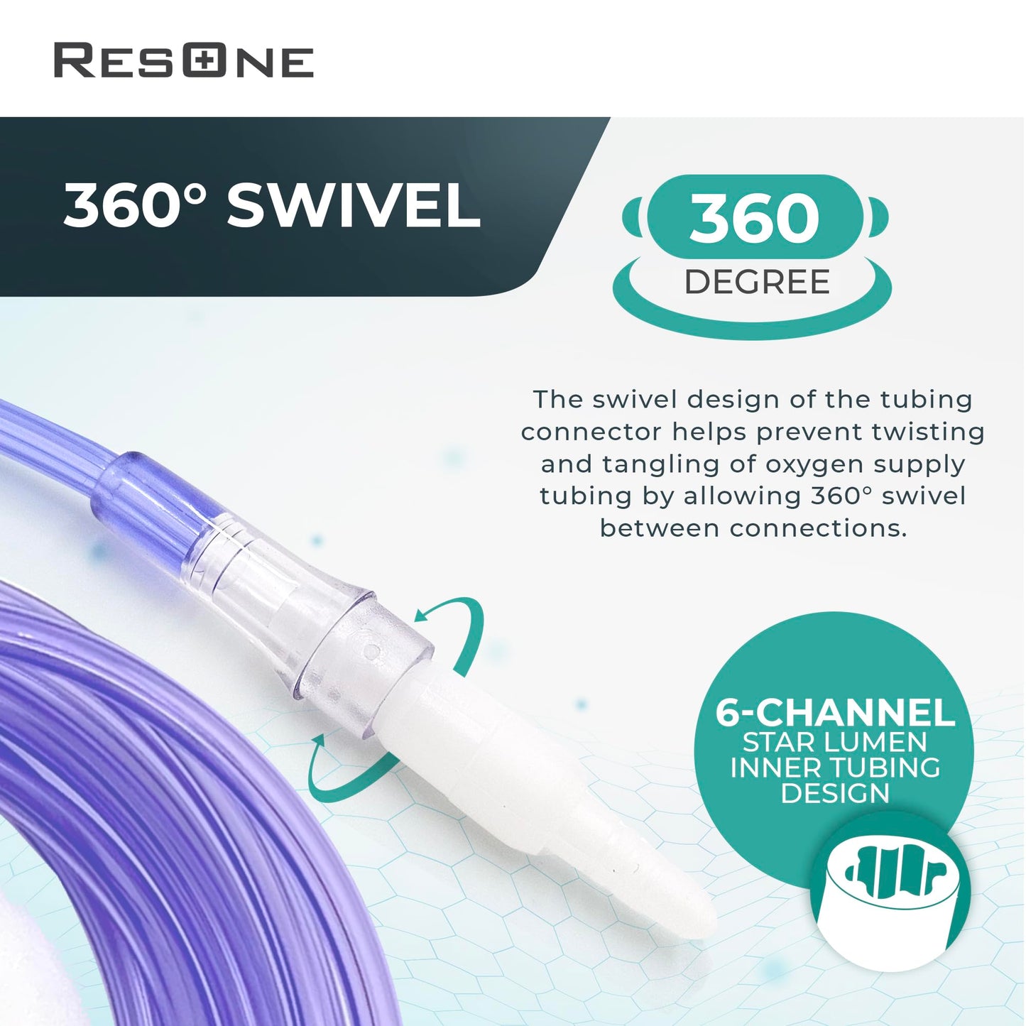 ResOne 2pk 50Ft Oxygen Supply Tubing - Swivel Connectors, Crush Resistant - 360 degree rotation, for Nasal Cannulas, Cannula Nasal Tubing, Oxygen Concentrator - Purple