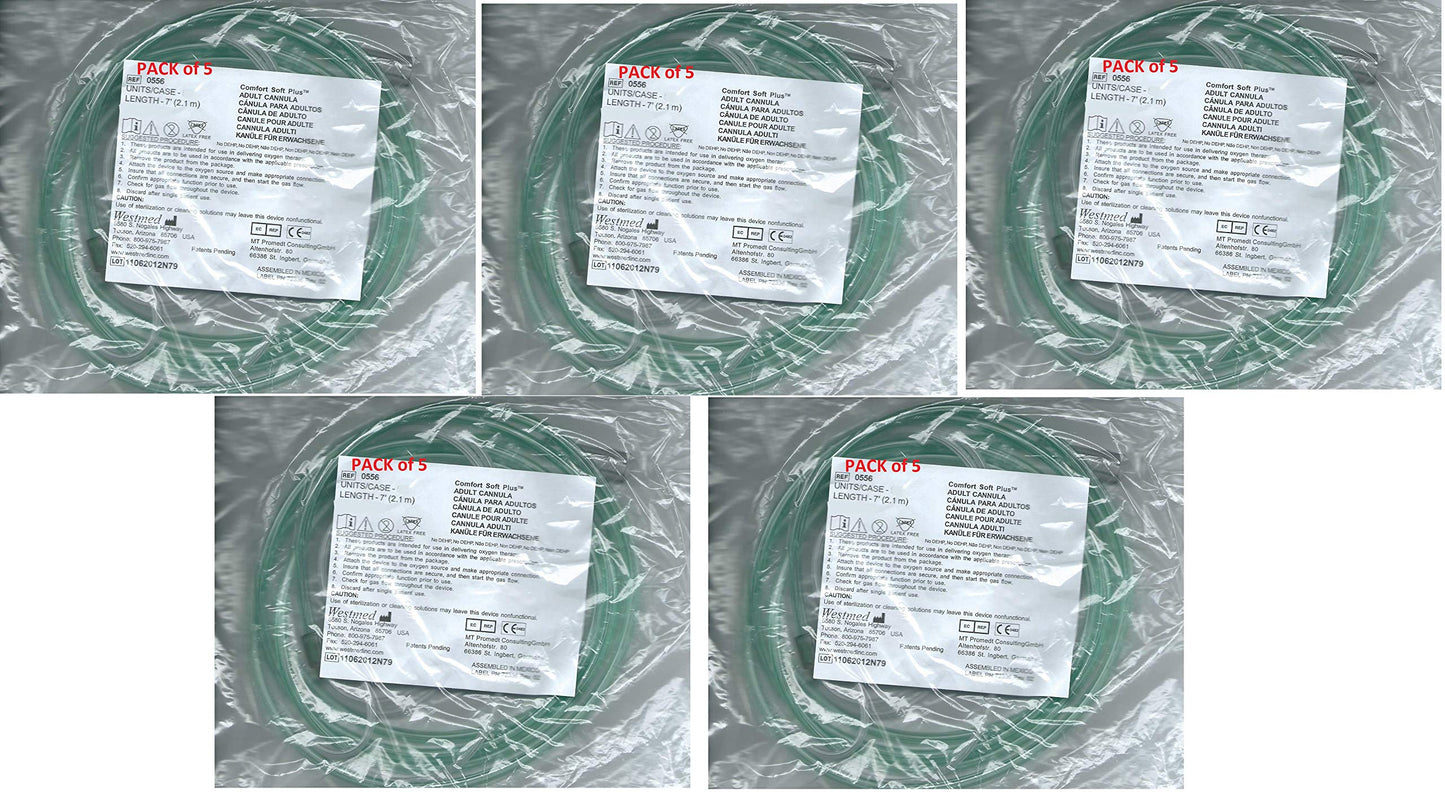 Adult Comfort Soft Plus Oxygen Cannula, 7Ft AirLife 0556, Pack of 5